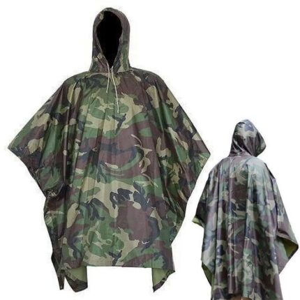 Military Woodland Camo Ripstop Wet Weather Rain Poncho Camping Hiking